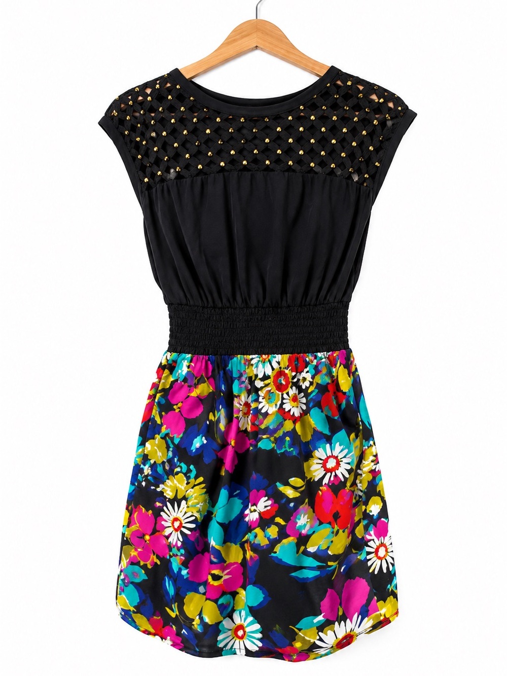 Free People Black Studded Lattice Floral Mini Dress Size S